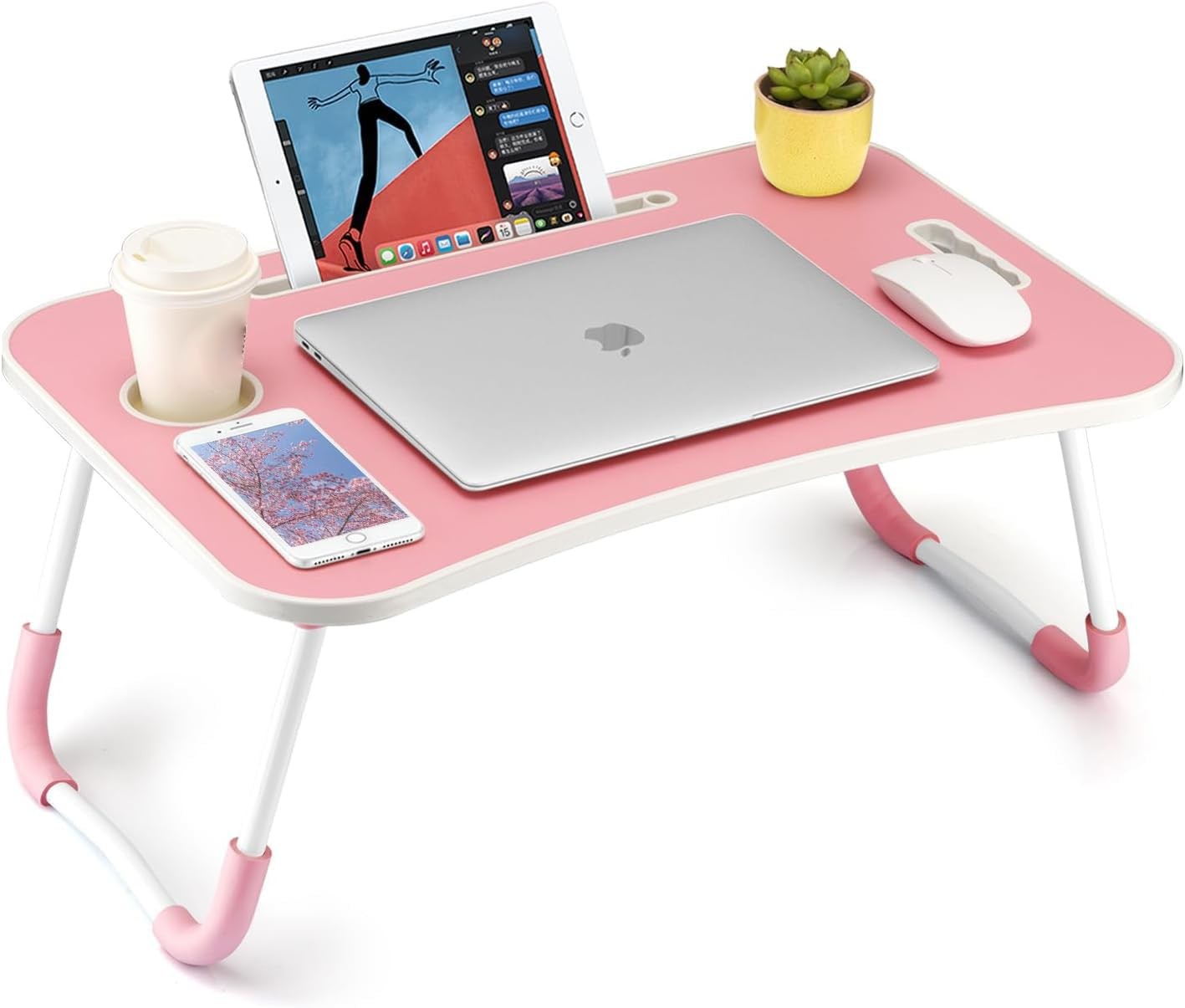 Foldable Laptop Table, Portable Lap Desk Bed Table Tray, Laptop Stand with Cu...