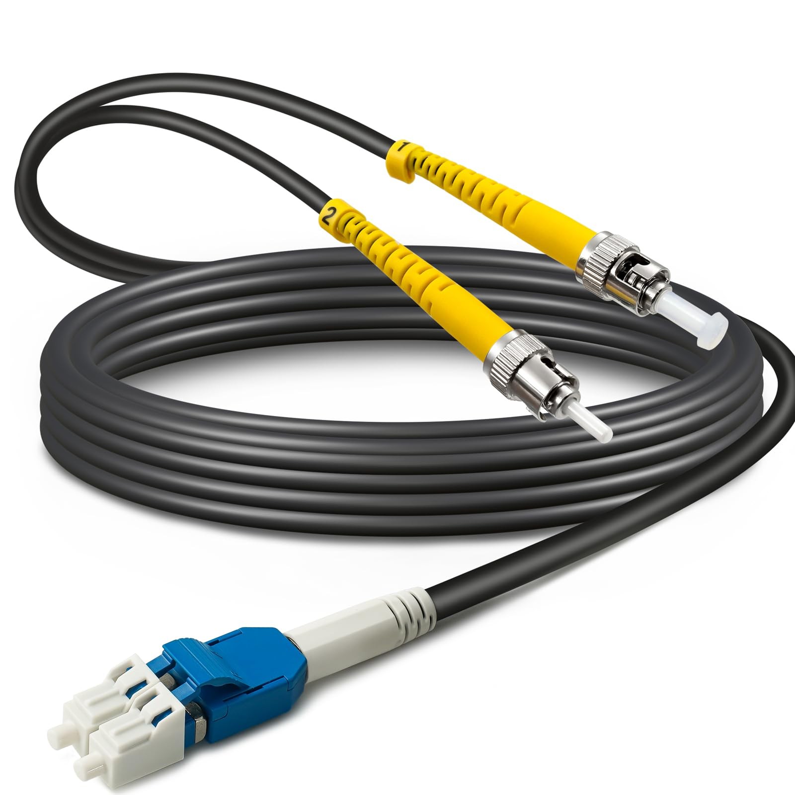65ft/20m Armored OD5mm OS2 LC to ST Single Mode Fiber Optic Cable Black