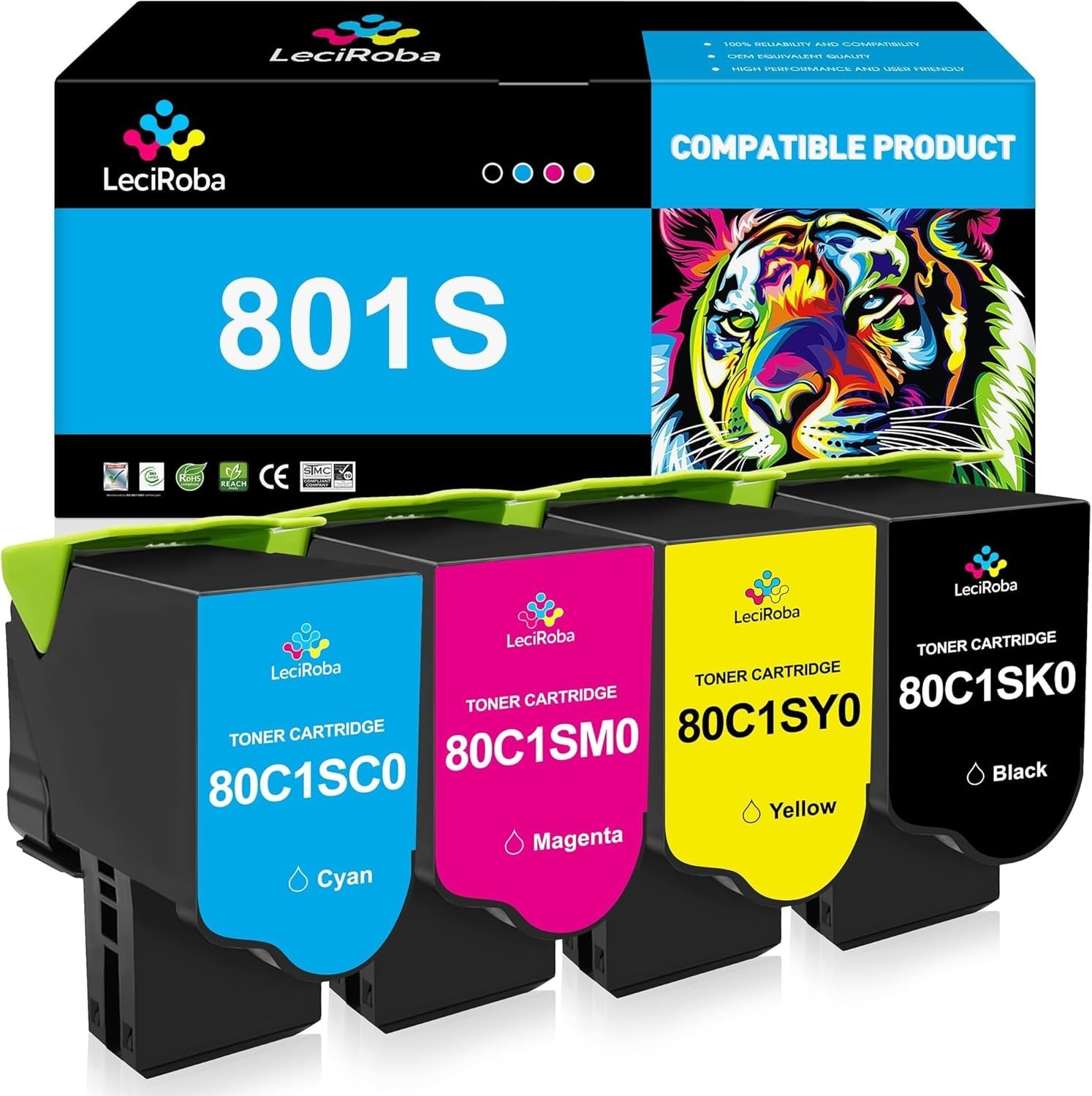 For Lexmark 801S Toner 4 Pack for CX310 CX410 CX510 Black Cyan Magenta Yellow