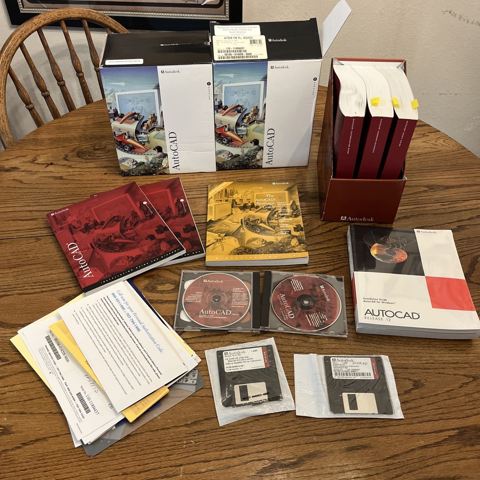 Vintage Autodesk AutoCAD R12 R13 Combo PC CD ROM Software Manuals Box Software