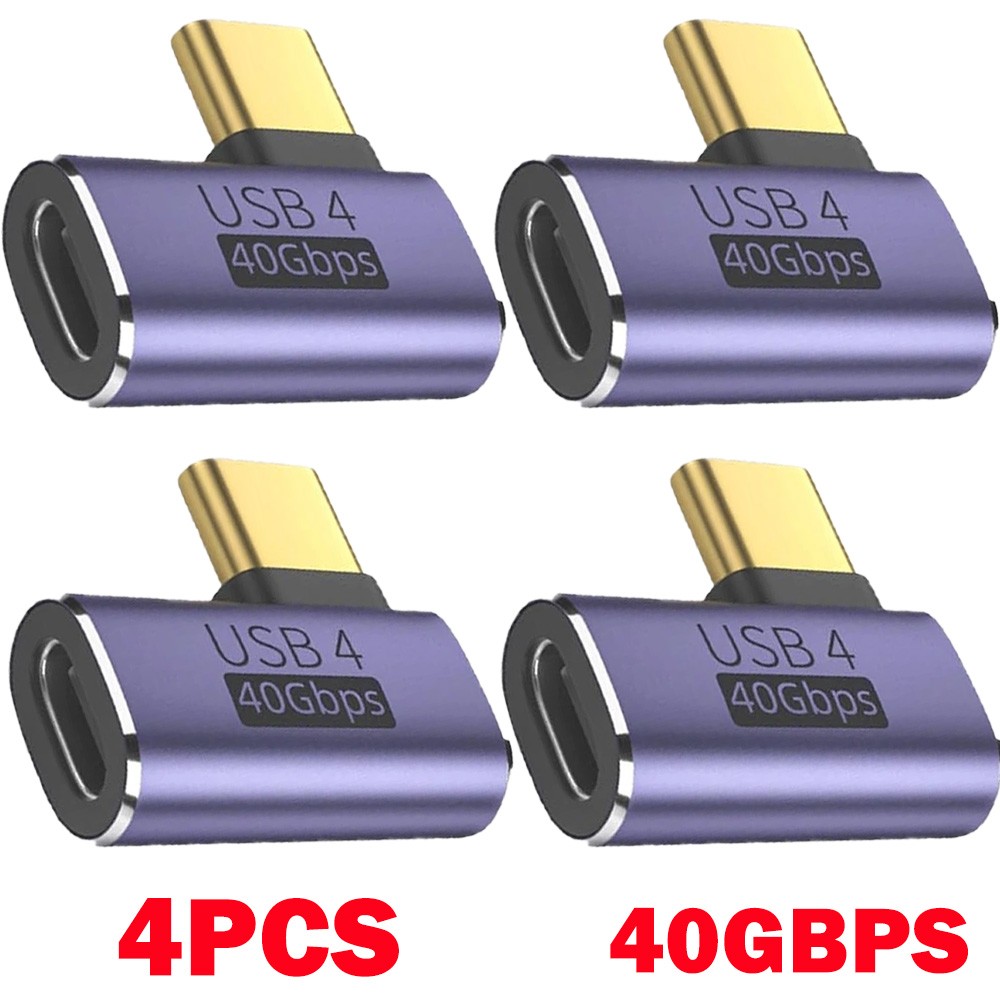 4Pack USB Type C Male to Female Side Bend 90 Degree Adapter 40Gbps Data Transfer