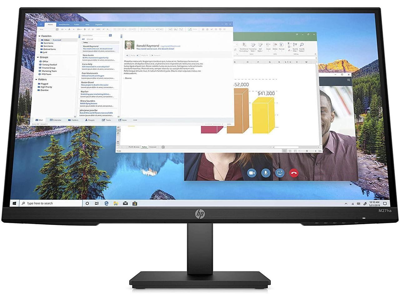 HP 27h 27" FHD IPS Monitor 16:9 5ms 1000:1 VGA, HDMI & DisplayPort, Height, Tilt