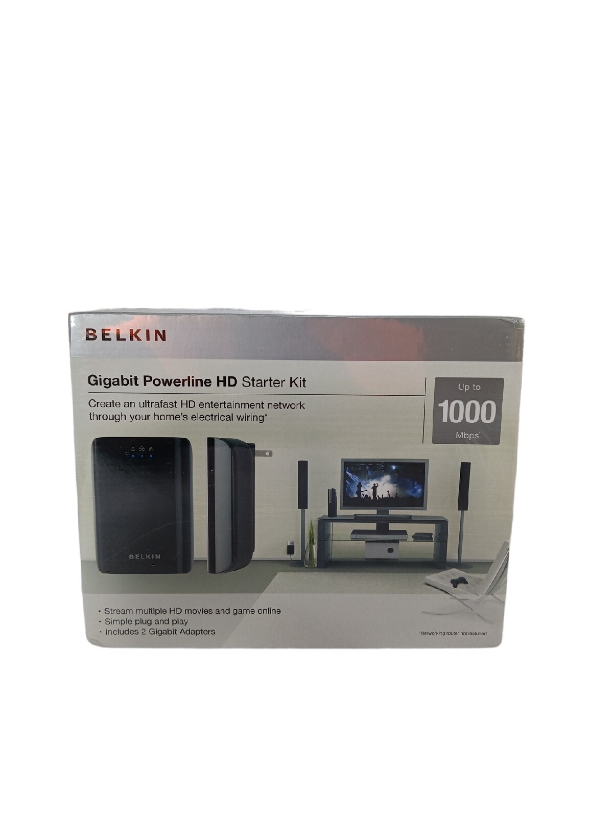 Belkin Gigabit Powerline HD Starter Kit 1000 Mbps Ultrafast Stream Movies Games