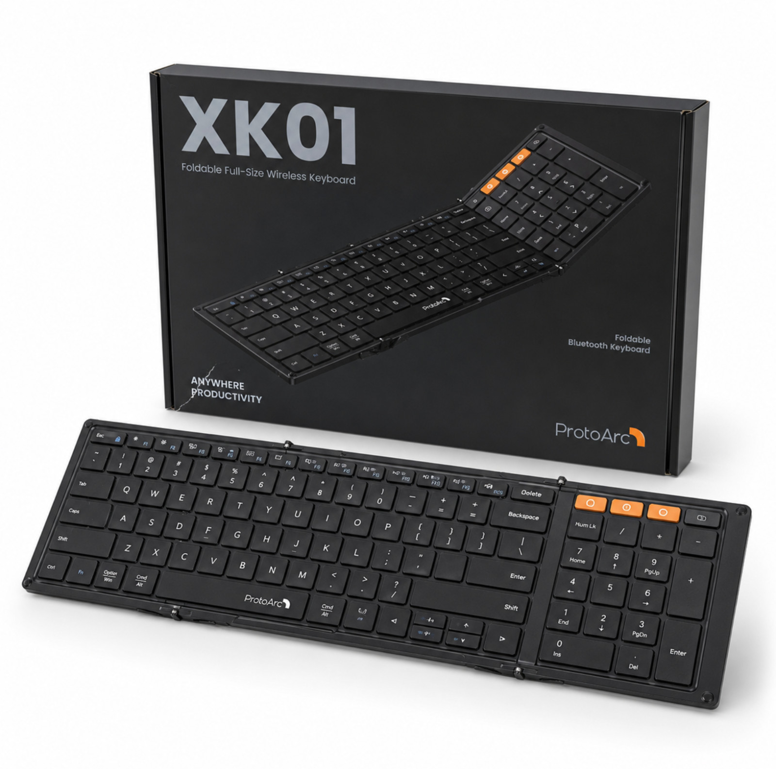 ProtoArc XK01 Foldable Full Size Bluetooth Keyboard 105-Key Black Open Box