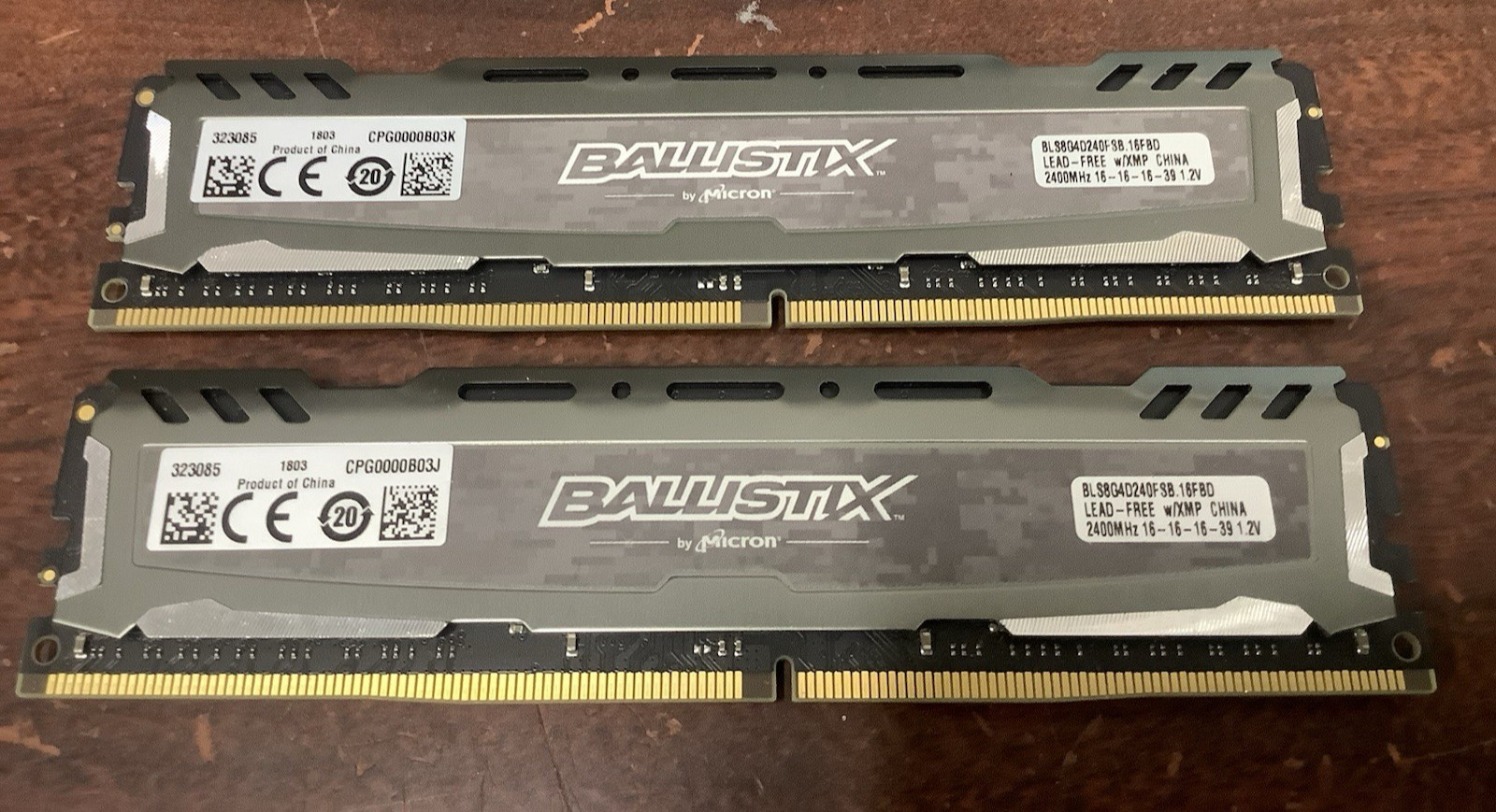 2pc LOT ~ Micron Ballistix Sport 16GB 2x8GB DDR4 2400 BLS8G4D240FSB.16FBD Memory