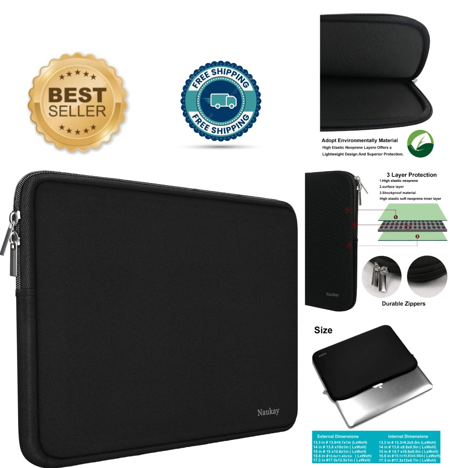 Stylish 15.6 Inch Neoprene Laptop Sleeve - Lightweight & Padded Protection