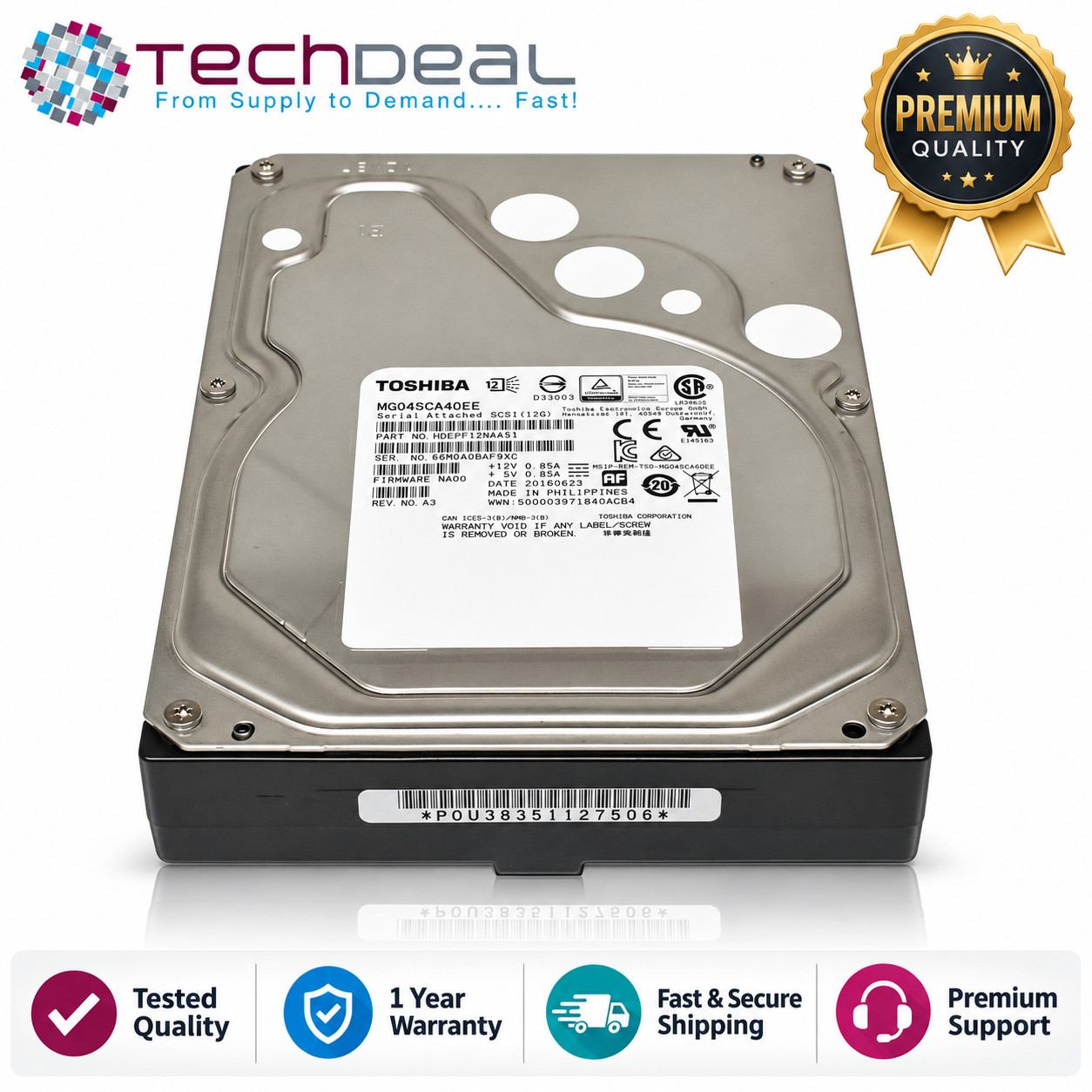 Toshiba MG04SCA40EE 4TB 3.5" SAS 12Gb/s 7.2K HDD HDEPF12NAA51
