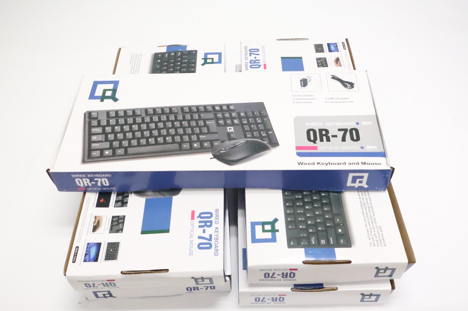 QR-70 USB Wired Keyboard Mouse Combo Splash Proof + USB WiFi Adapter Lot of 5