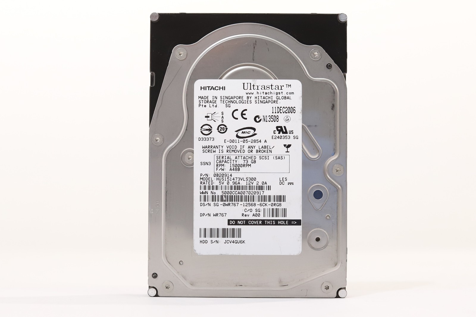 Dell HUS151473VLS300 73GB 3.5" 3Gb/s 16MB 15K RPM SAS HDD Dell P/N:0WR767 Tested