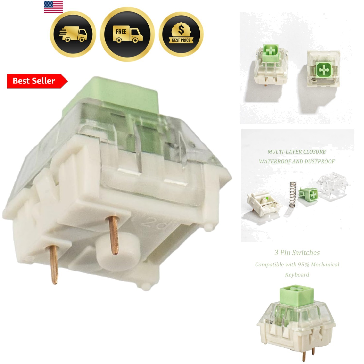 10 Pack Box Switch Jade RGB SMD for Mechanical Gaming Keyboard 3 pin Switches...