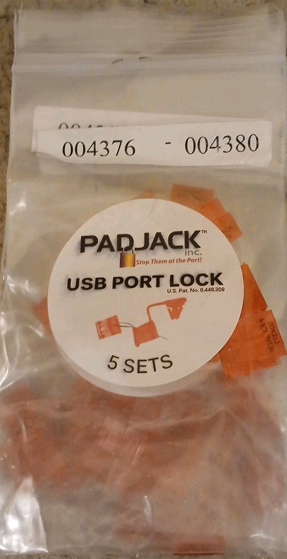 PadJack USB Port Lock (USB5) Lot Inclues 5 Sets  Total 28 Pouches 