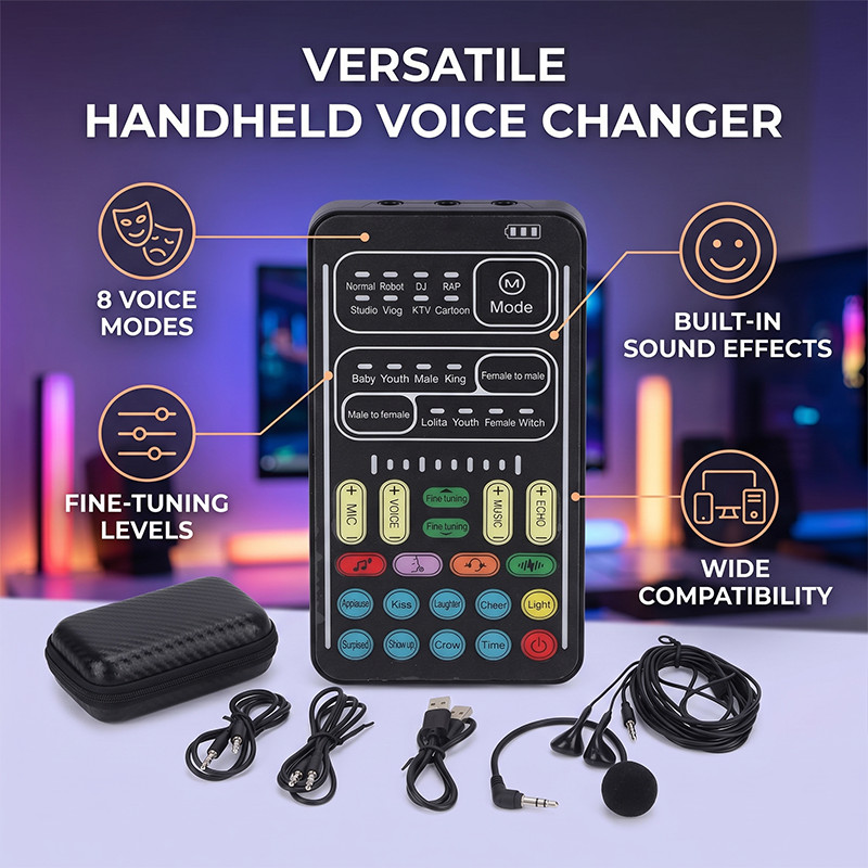 Portable Voice Changer Device 8 Voice Modes for Live Streaming Gaming