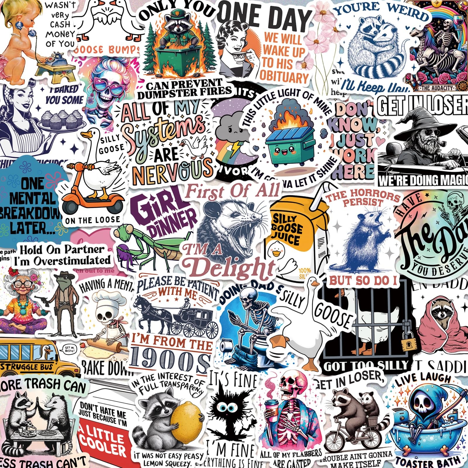 200 PCS Funny Holographic Stickers for Adults, 2 to 2.6 inches, Multicolored