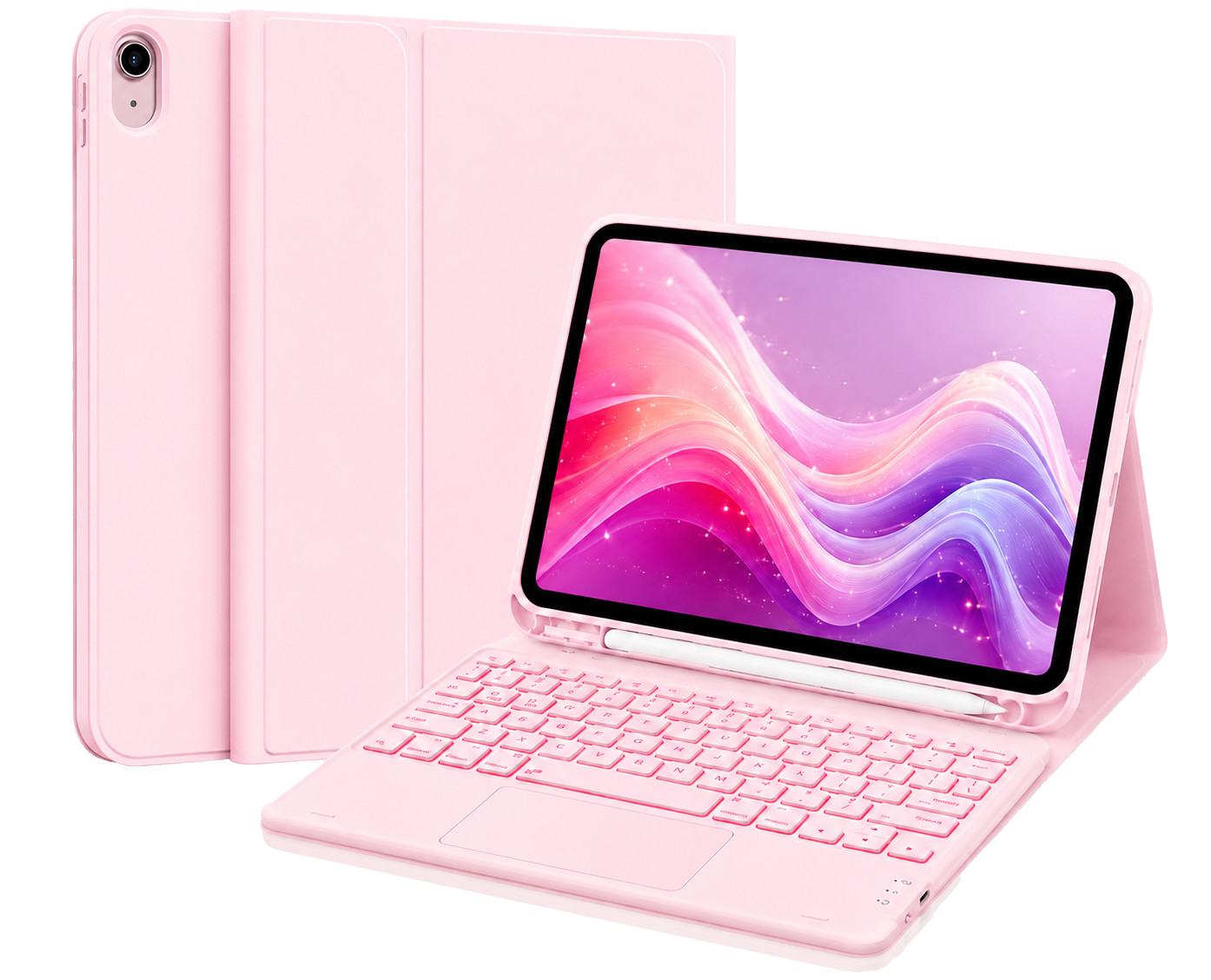 iPad 11th A16 10th Gen Keyboard Case Trackpad Backlit Pink Folio, Pink, Reg $32
