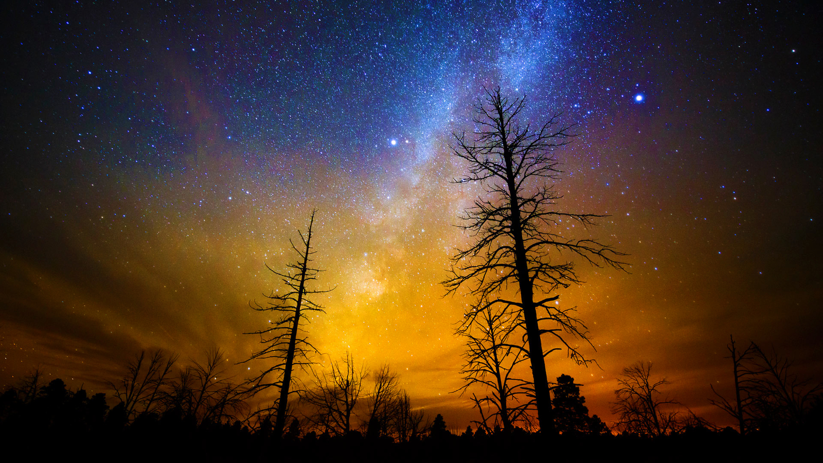 Landscape nature trees fall stars milky way night grand Custom Gaming Mat Desk