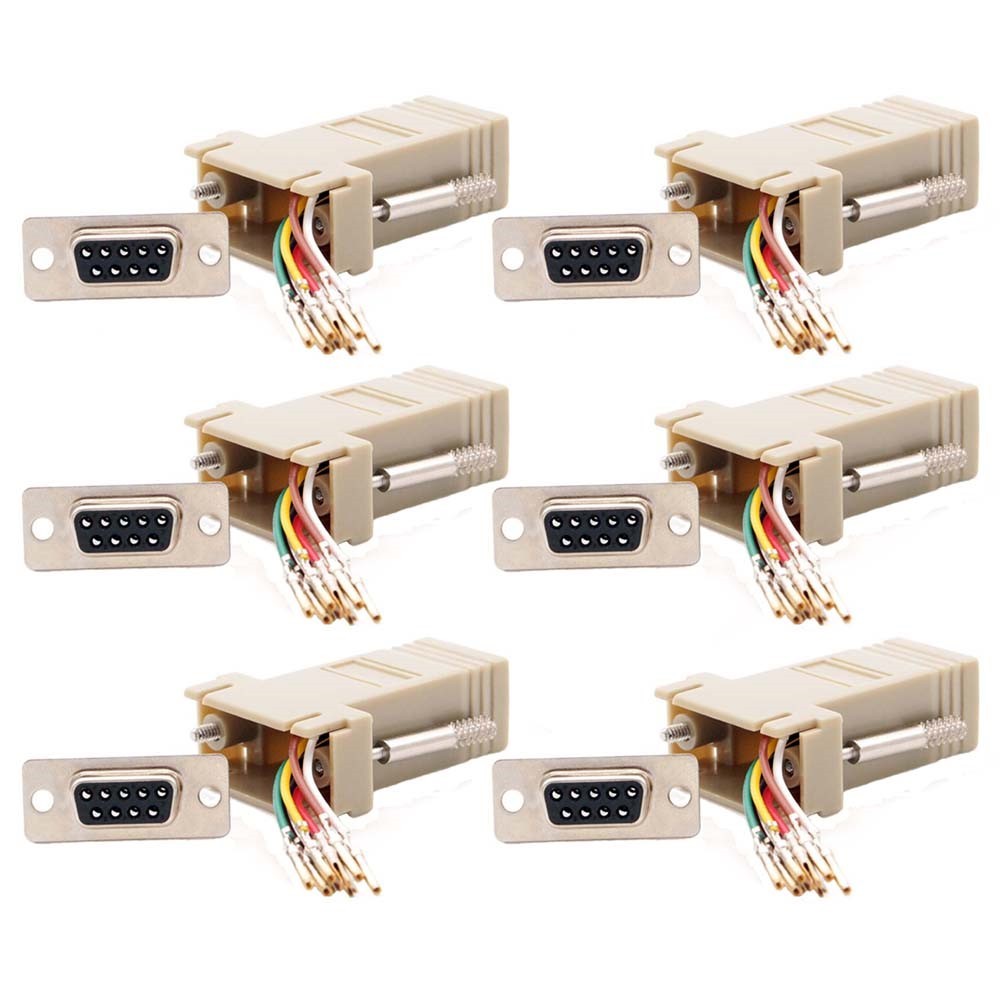 6 Pcs DB 9 RS232 Serial DB9 Female to RJ45 8P8C Network Modular Adapter Ivory