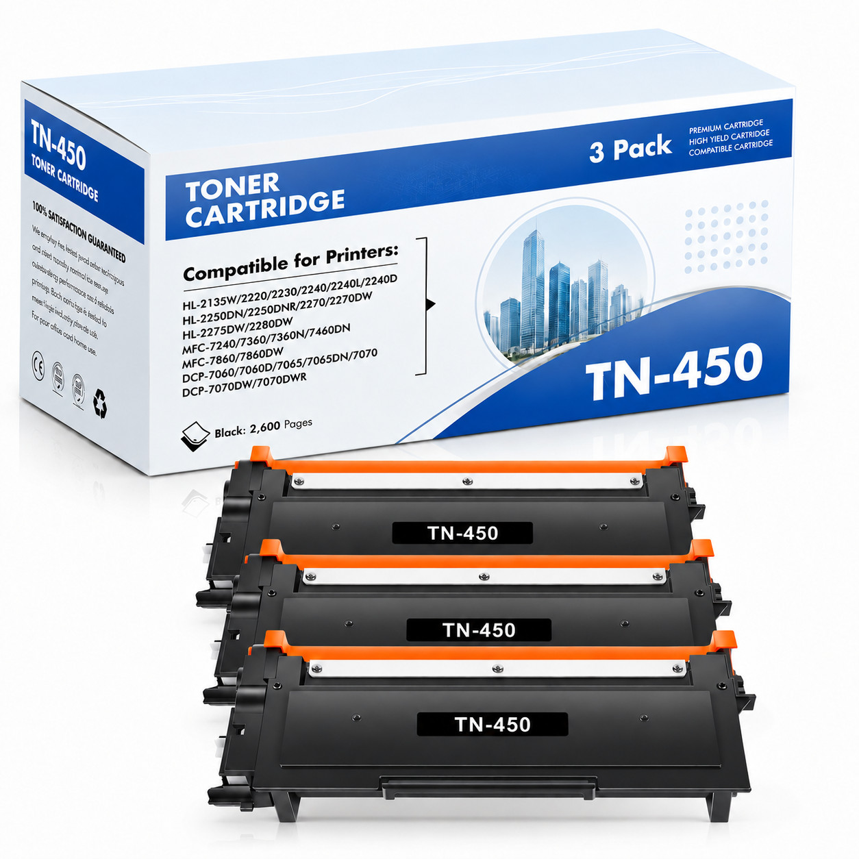 3PK TN450 Toner Cartridge Replacement for Brother Toner Black HL-2275DW/2280DW