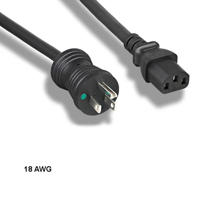 10PCS 3ft 18 AWG Hospital Grade Power Cable NEMA 5-15P to C13 10A/125V Blk