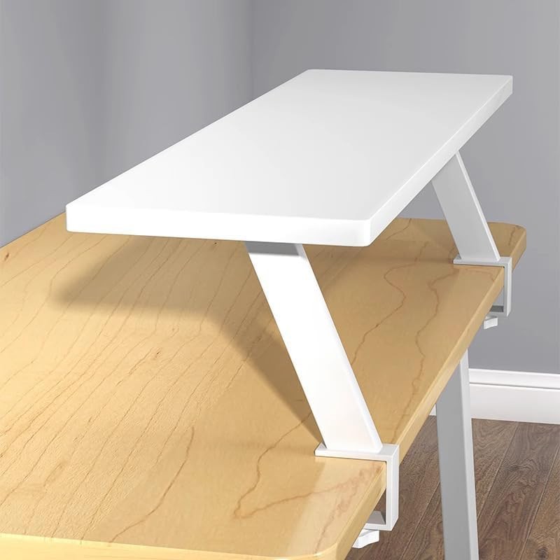 White 39.4x7.8in Clamp On Desk Shelf Adjustable Floating Storage Organizer Space
