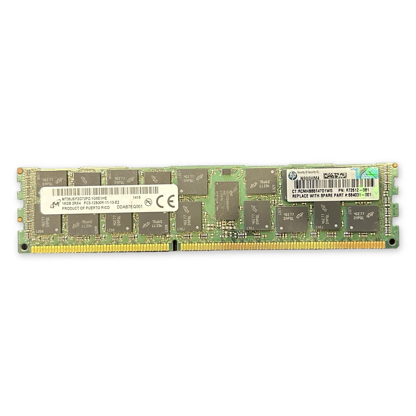 16GB HP 672612-081 Micron MT36JSF2G72PZ-1G6 DDR3 PC3-12800R 2Rx4 ECC REG