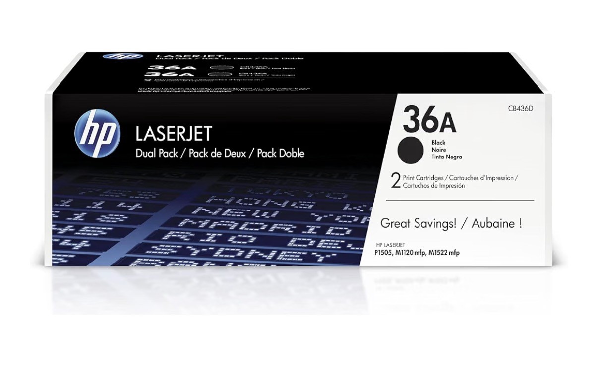 New, Sealed HP CB436D 36A Black Standard Yield Toner Cartridge Dual Pack