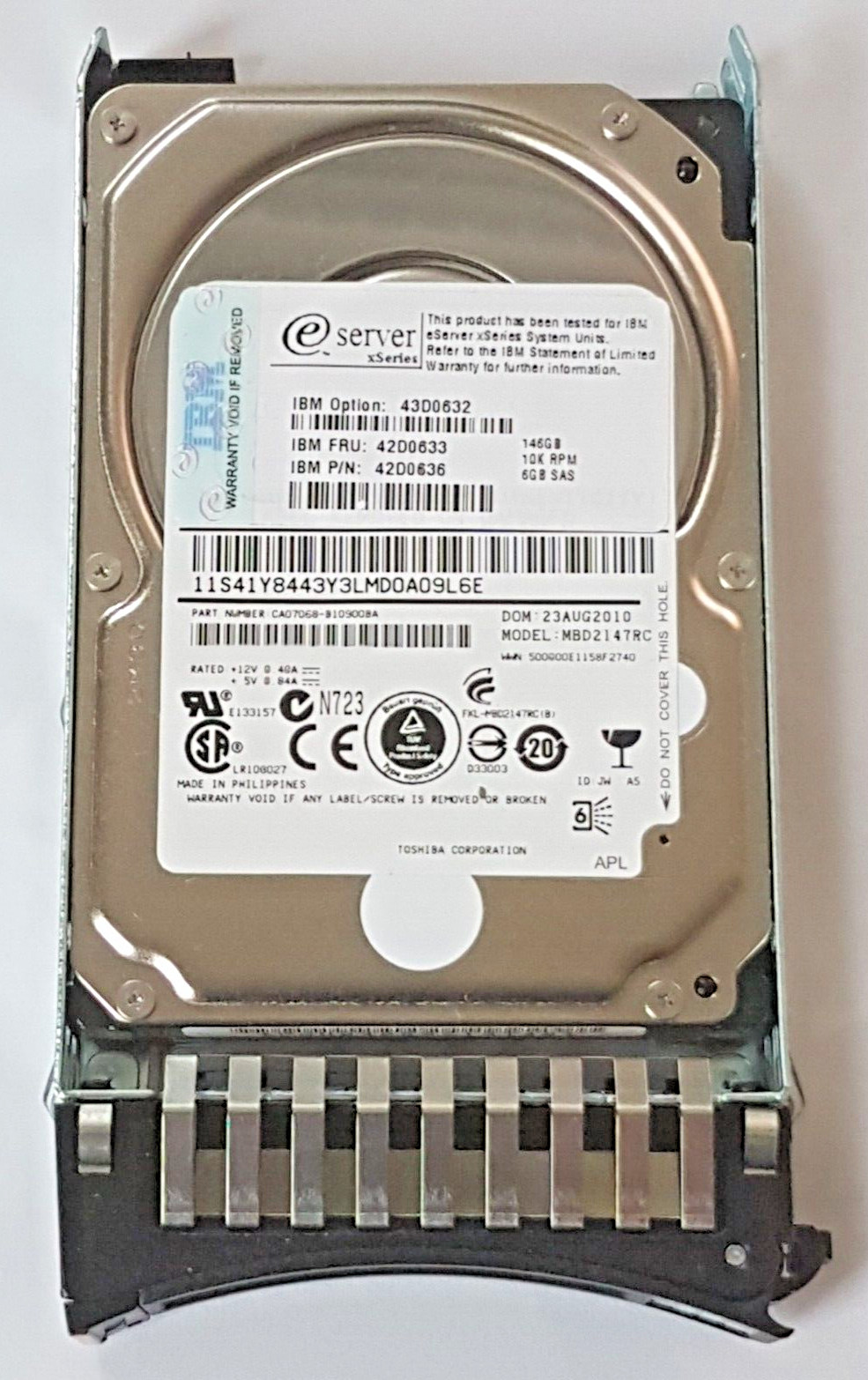 146GB SAS 6Gb/s IBM 43D0632 MBD2147RC 10000rpm HDD 2.5" Hard Drive + caddy