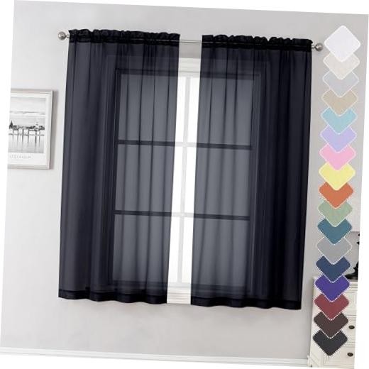 Sheer Curtains 63 Inch Length 2 Panels, Elegant 40"W x 63"L (Pack of 2) Black