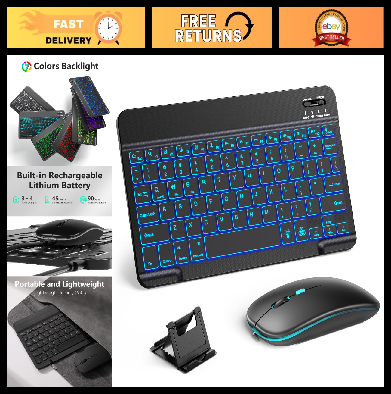 Rechargeable Wireless Bluetooth Keyboard & Mouse Set for iPad - Slim & Portable