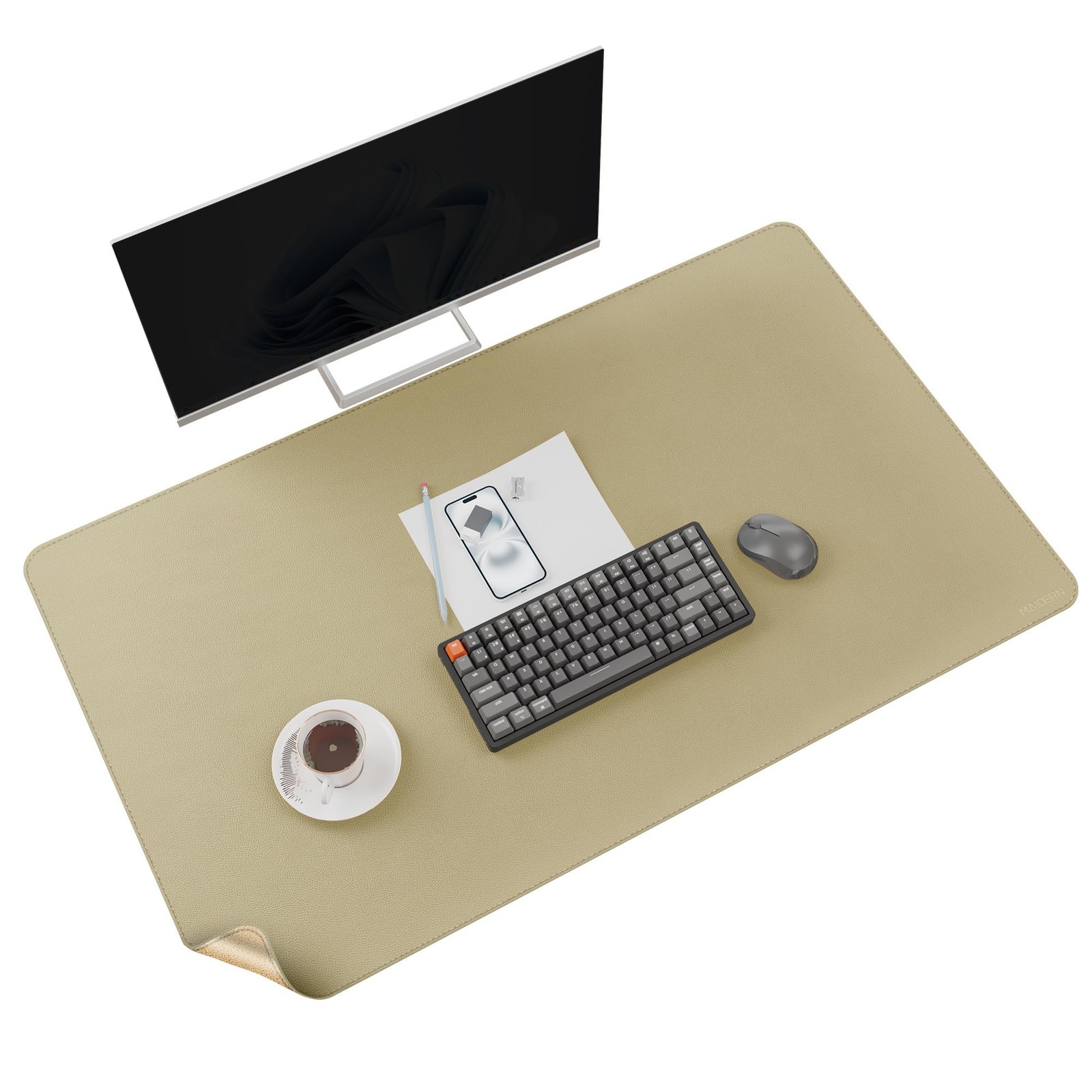 40x24 Inch Leather Desk Mat XL Reversible Cork Mouse Pad Waterproof Golden