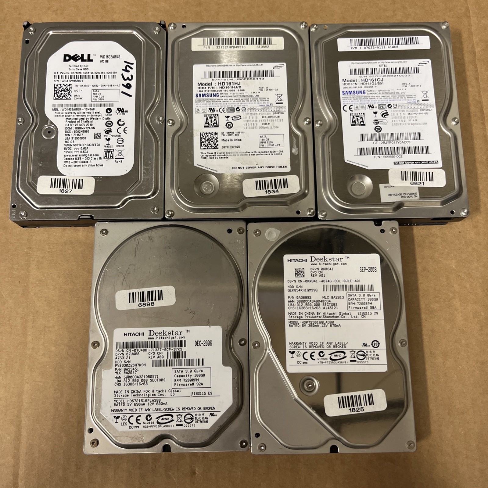 LOT Of (5) Dell, Samsung, Hitachi 160GB 3.5" SATA – Internal Desktop Hard Drive