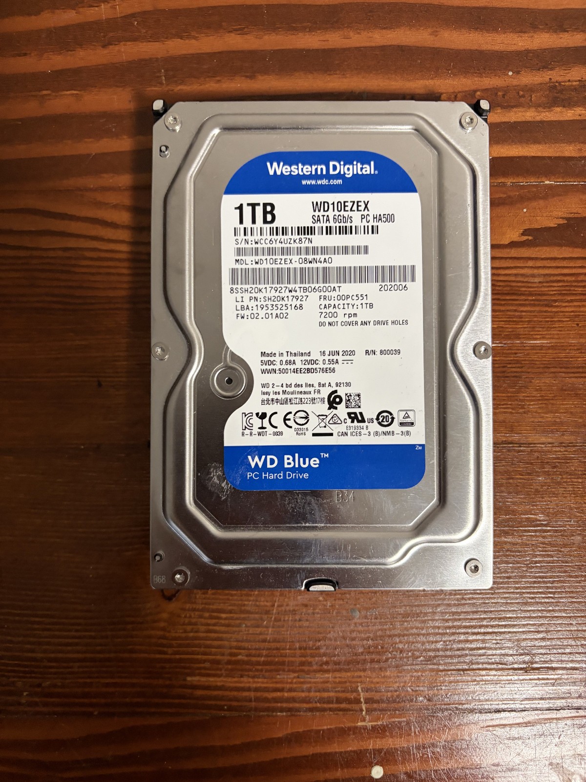 Western Digital Blue (7200RPM, 3.5", SATA III, 64MB Cache) 1TB HDD