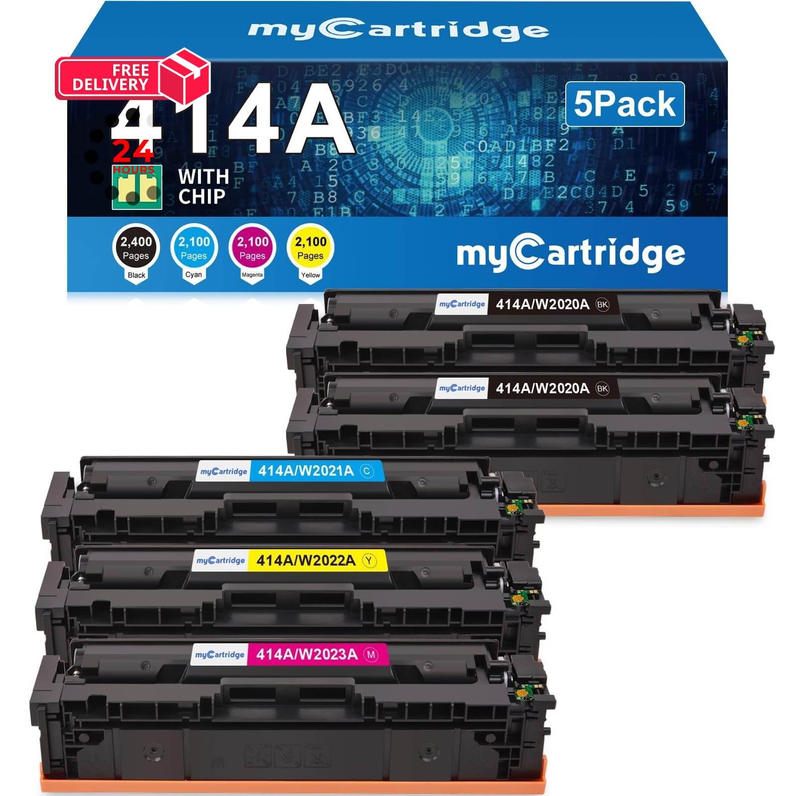414A 414a toner cartridges 5 pack, Toner 2Black 1Cyan 1Yellow 1Magenta
