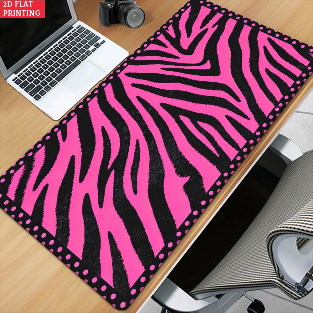 2D Flat 1pc Pink Zebra Pattern Pad for Desk, Gaming, Office Decor, Non-Slip Ru