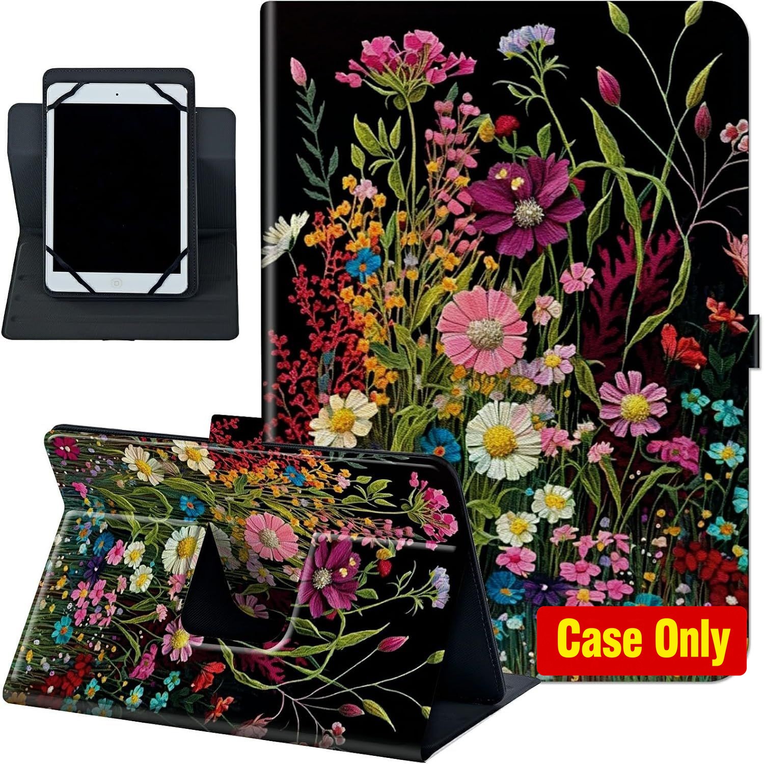 Case for 8"-9" Android Tablet - PU Leather Folio with 360 Degree Rotatable Kicks
