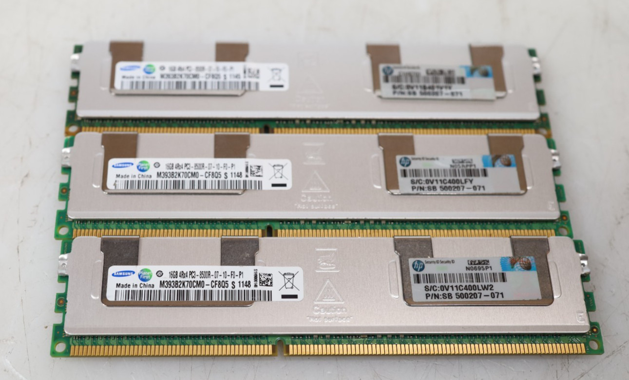 Lot 3x 16GB (48GB) Samsung M393B2K70CM0-CF8 PC3-8500R DDR3 ECC RDIMM Server RAM