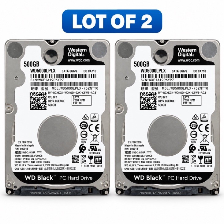 Western Digital WD Black 500GB WD5000LPLX 7200RPM 2.5” SATA HDD Lot of 2 Tested