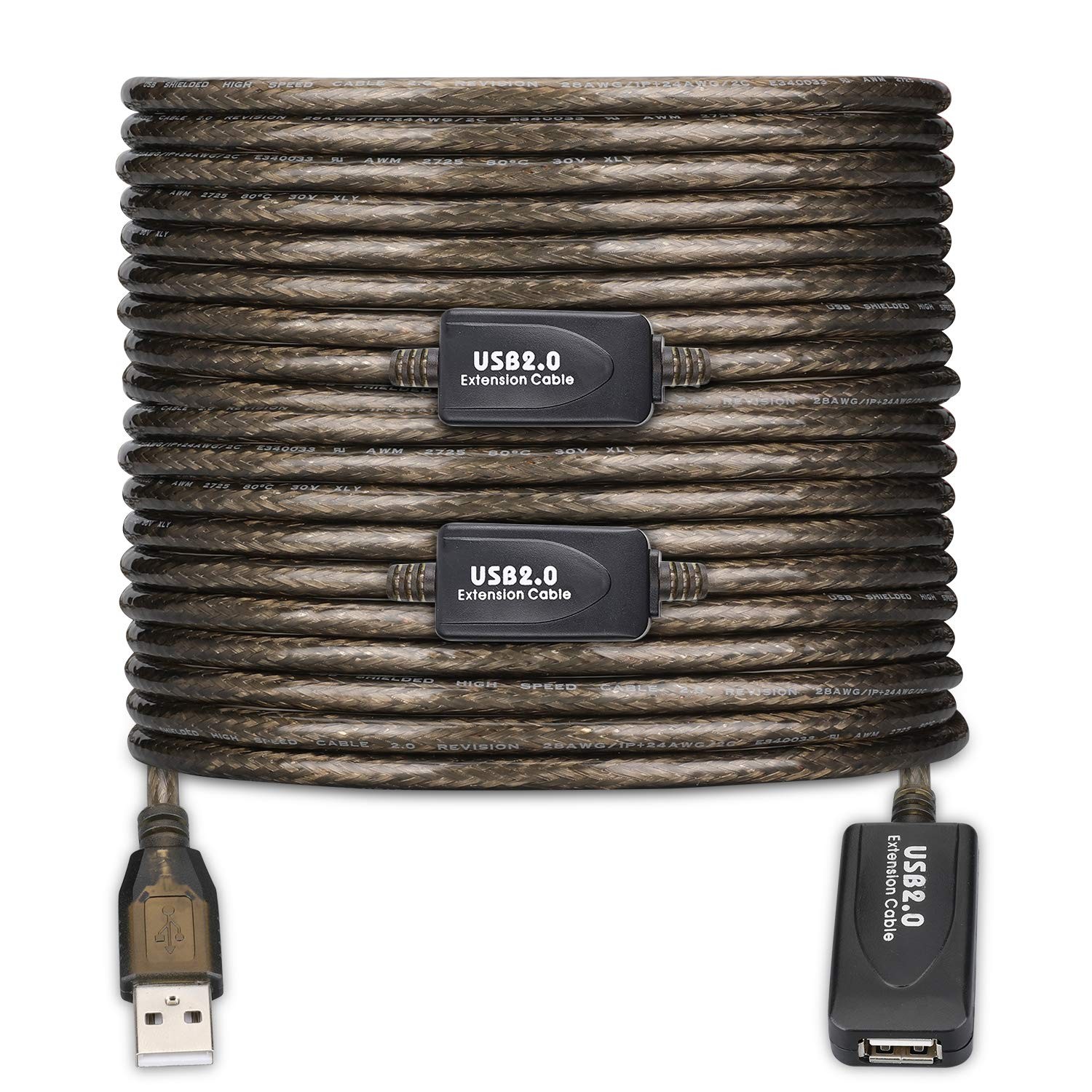 LDKCOK USB 2.0 Type A Male to A Female Active 100FT, Transparent black