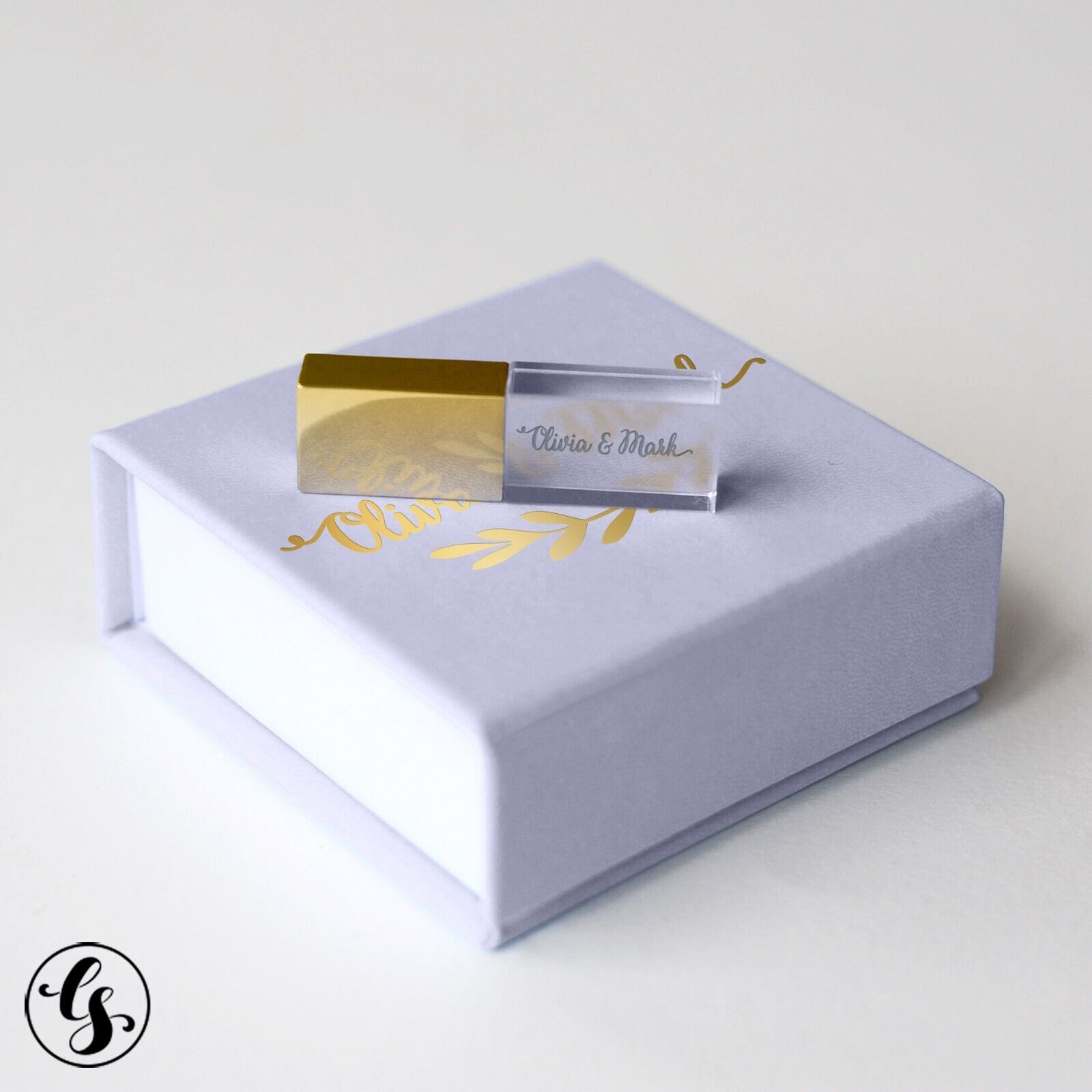 Gold Glass USB Flash Drive Engraved Custom Wedding Gift USB Box Pendrive