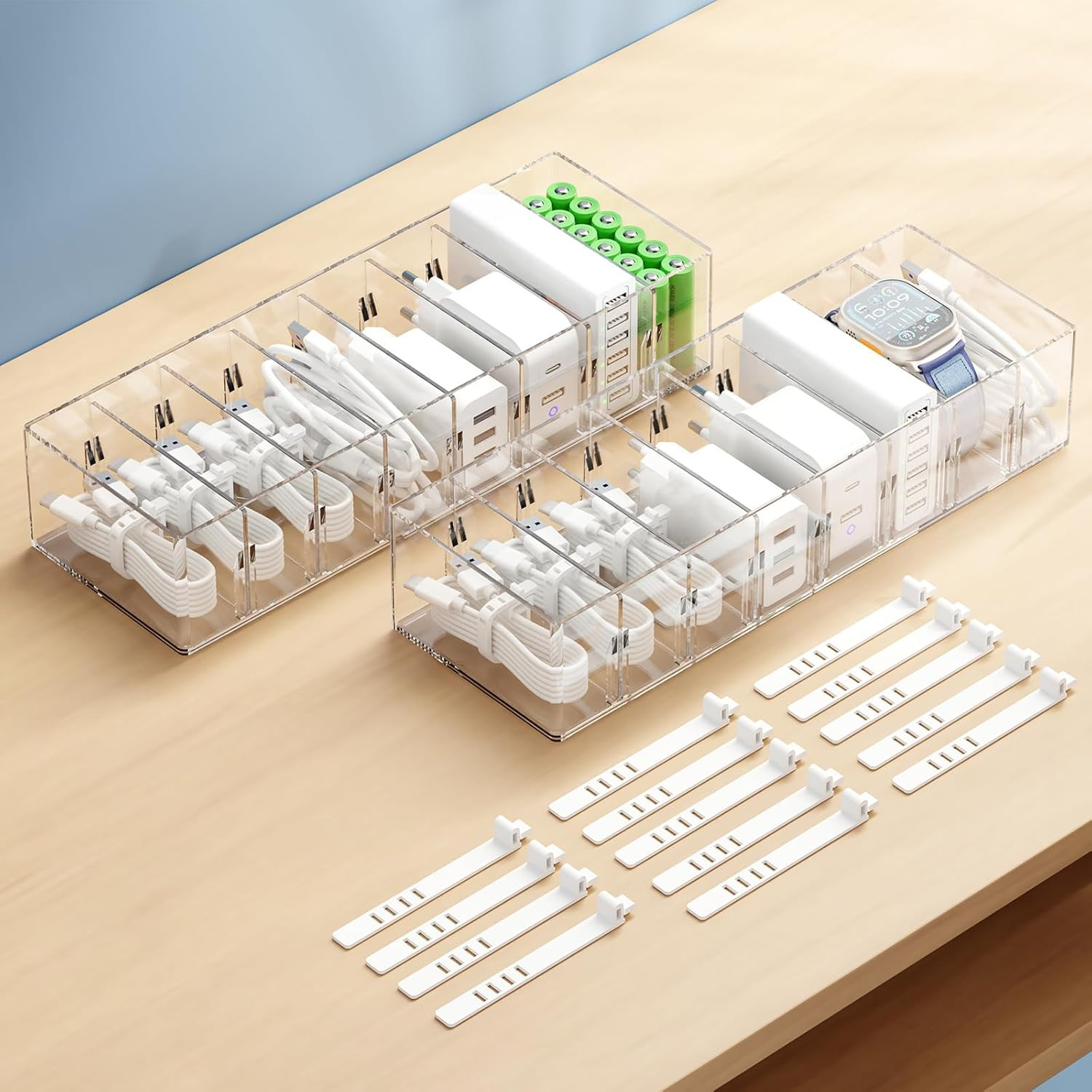 2 Pcs Clear Cable Charger Organizer Box, Large