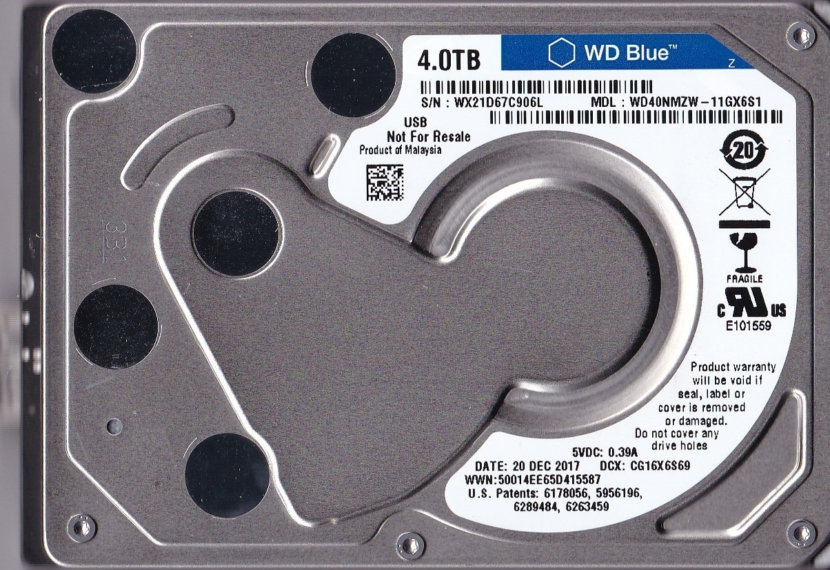 WD40NMZW-11GX6S1 s/n: WX21D6 DEC/ 2017 Malaysia 4TB 2.5" USB 3.0 WESTERN DIGITAL