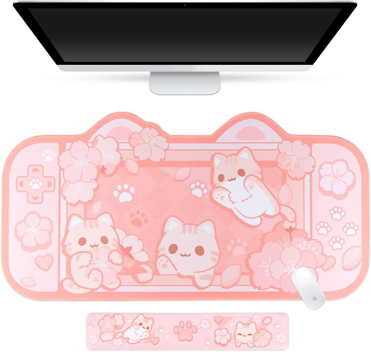 Sakura Cat Desk Pad | NS Switch Keyboard Laptop Gaming Setup Accessories Mat ...