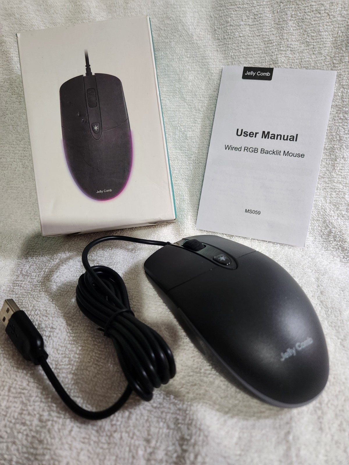 JELLY COMB Classic Wired Mouse Black Reliable No Batteries No Charging MS059