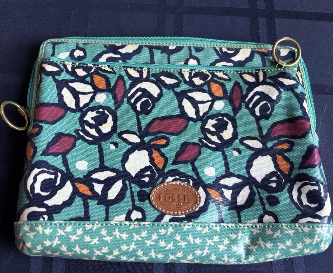 Fossil Floral Turquoise IPad Cover, Zip Closure, Gold Hardware