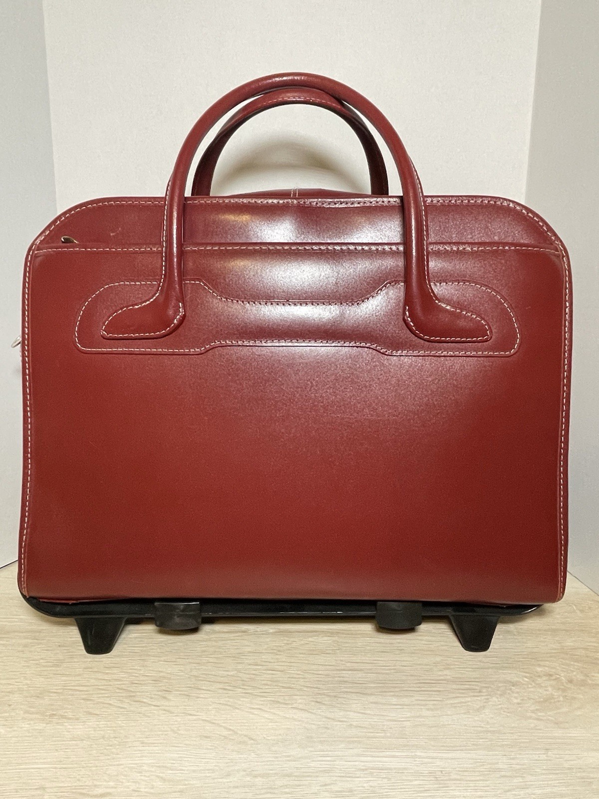 McKlein Willowbrook 17" Leather Detachable-Wheeled Rolling Laptop Case RED