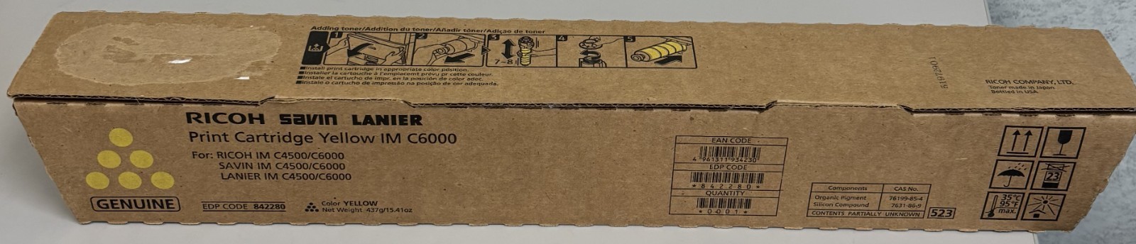 Ricoh Genuine IM C6000 Yellow Toner Print Cartridge 842280 OEM Original C4500