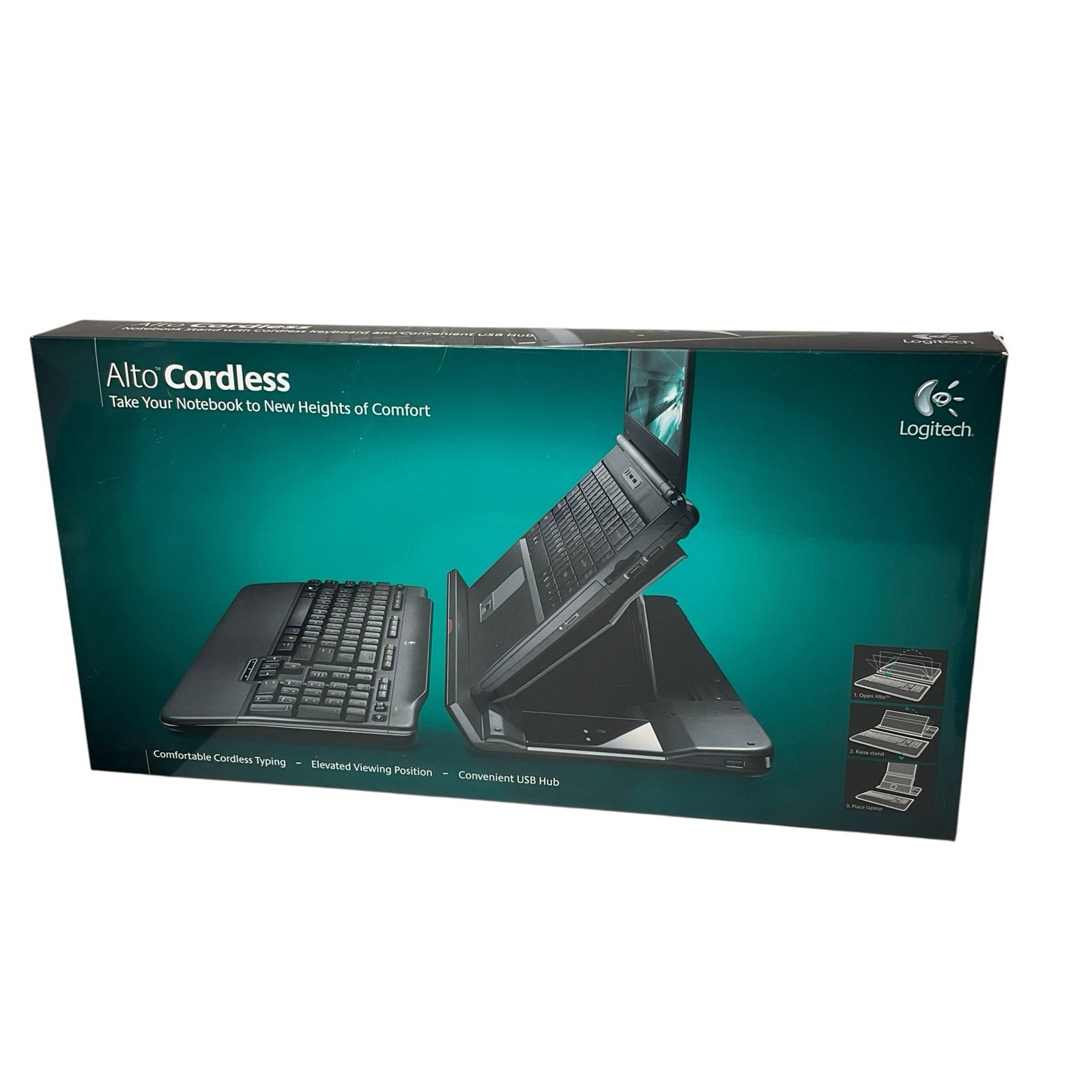 Logitech Alto Cordless Notebook Stand w Cordless Keyboard and USB Hub READ