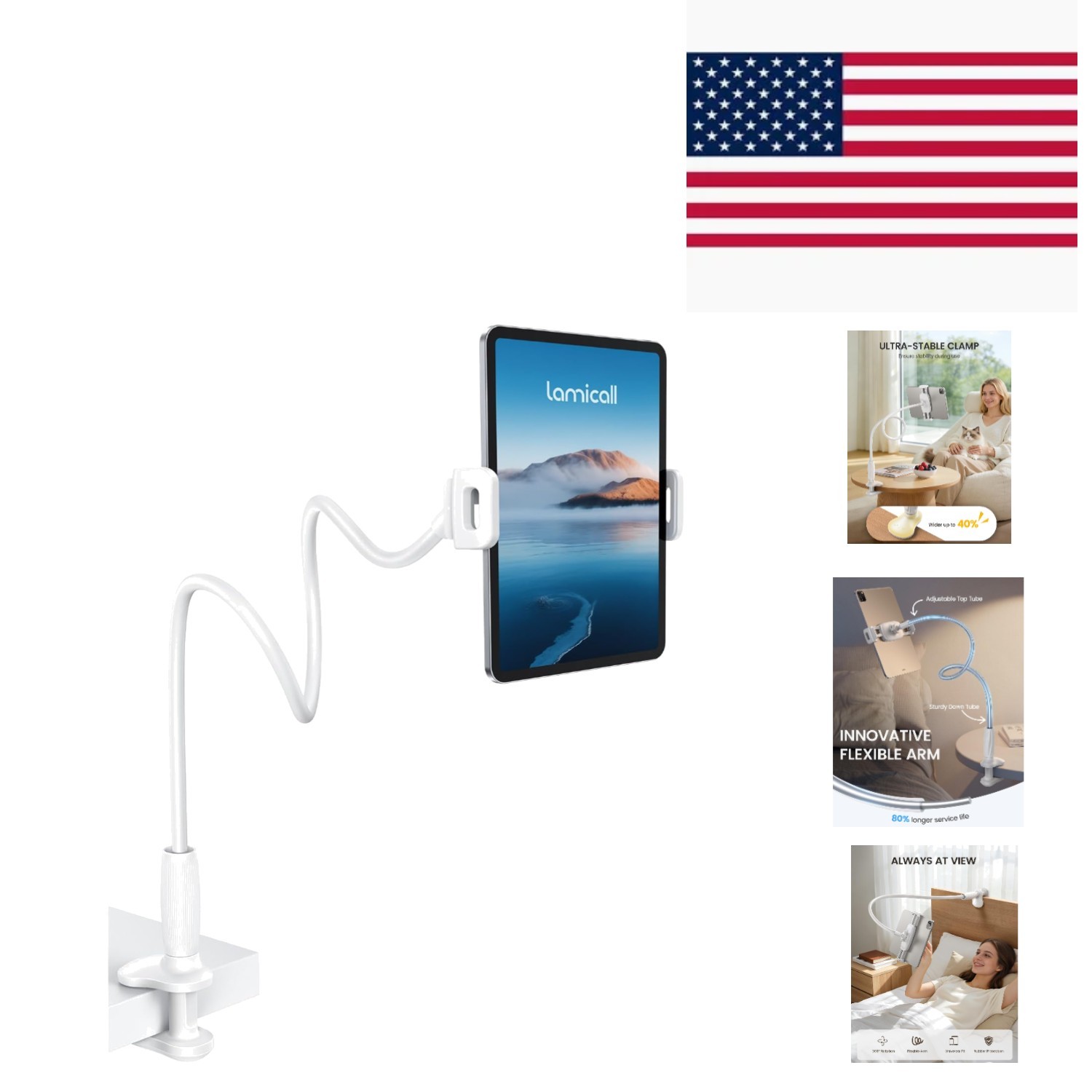 Innovative Gooseneck Tablet Holder with 360° Rotation - 4.7 to 13 Inch Devices