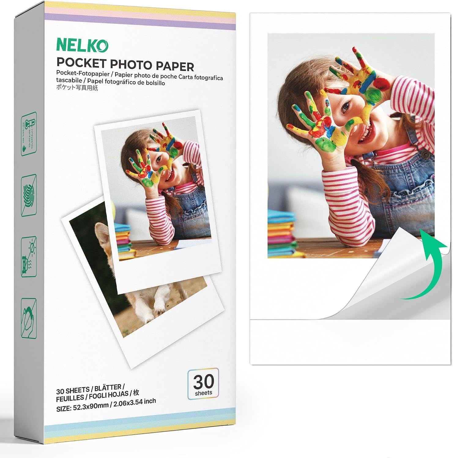 White, 30-Pack Photo Paper, 2x3 Premium Sticky-Backed Photo Paper
