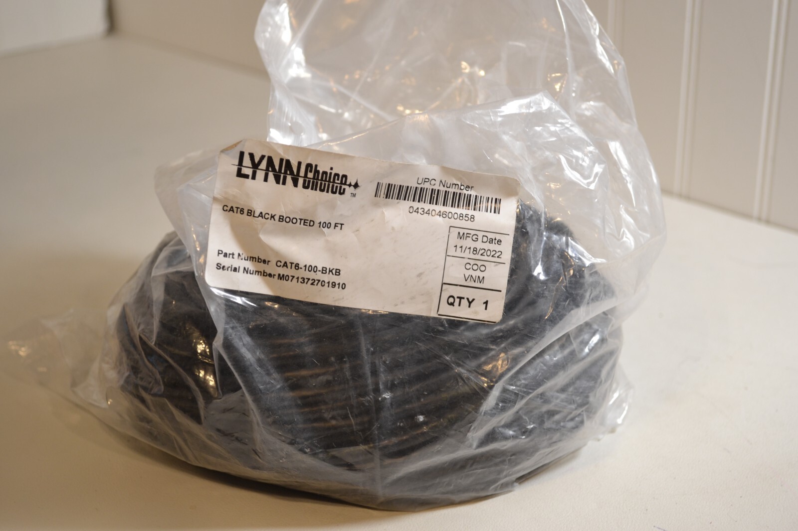 Lynn Choice Cat6 Black Booted 100 Ft #CAT6-100-BKB Cable