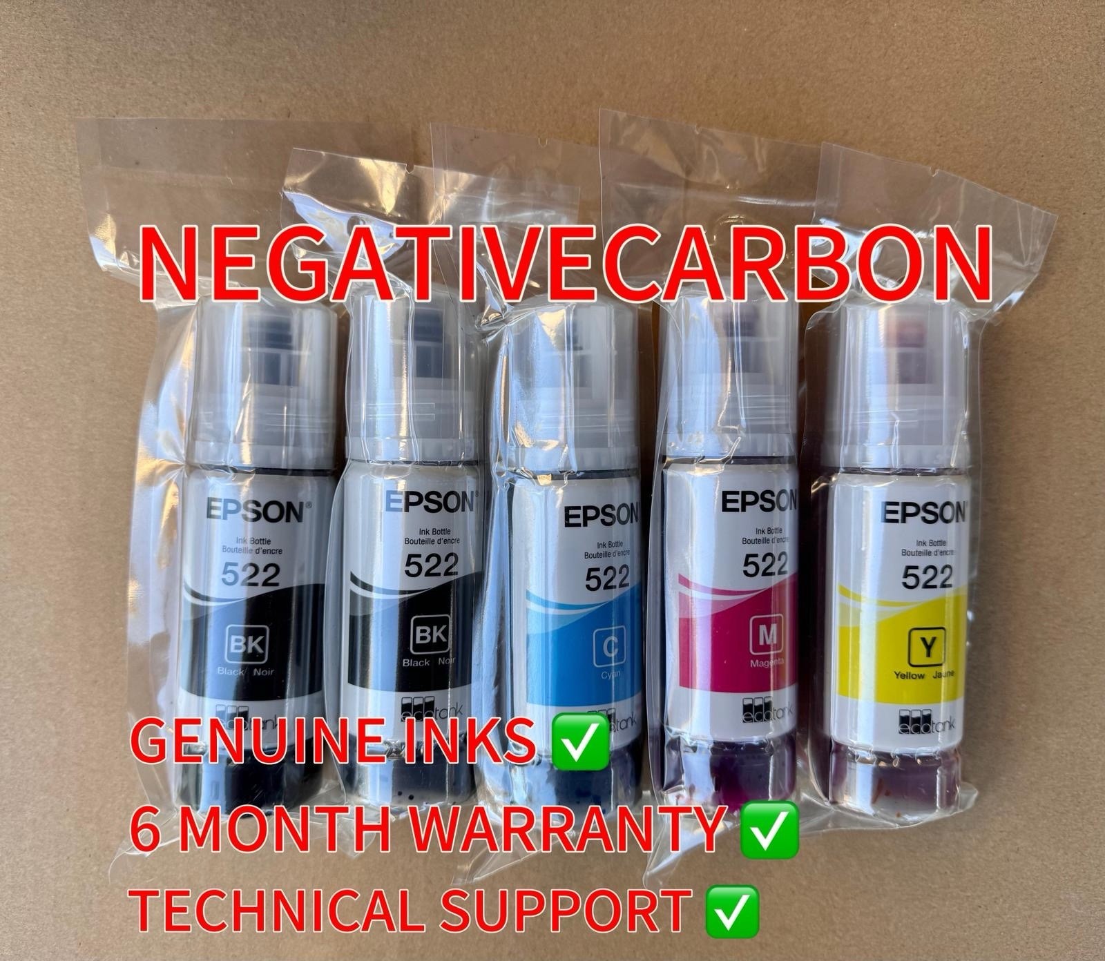 Set 5 Genuine Epson 522 Ink Bottles for ET-2720 ET-2800 ET-2803 ET-4700 ET-4800